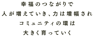 幸福のつながりで人が増えていき、力は増幅されコミュニティの環は大きく育っていく